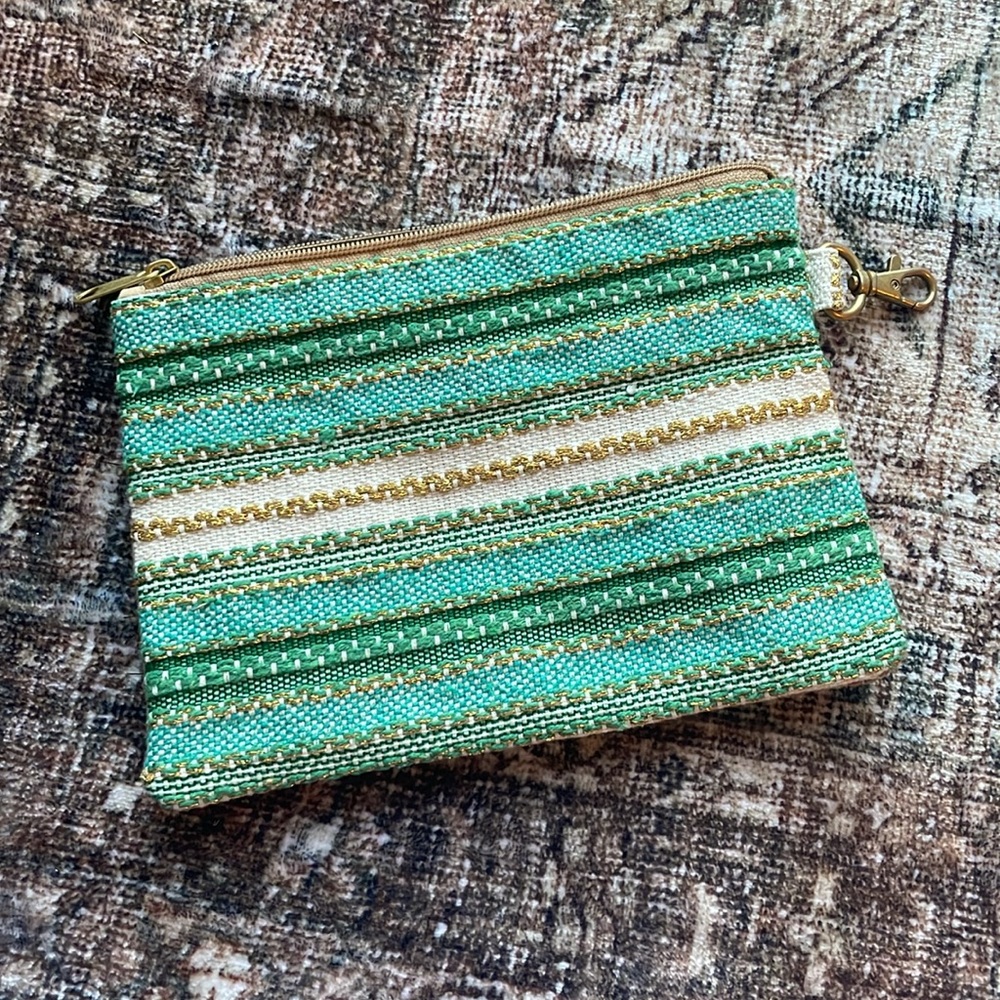 Reversible Beaded Lemon & Watermelon Woven Clutch | Straw Zip Pouch - Picture 2 of 5